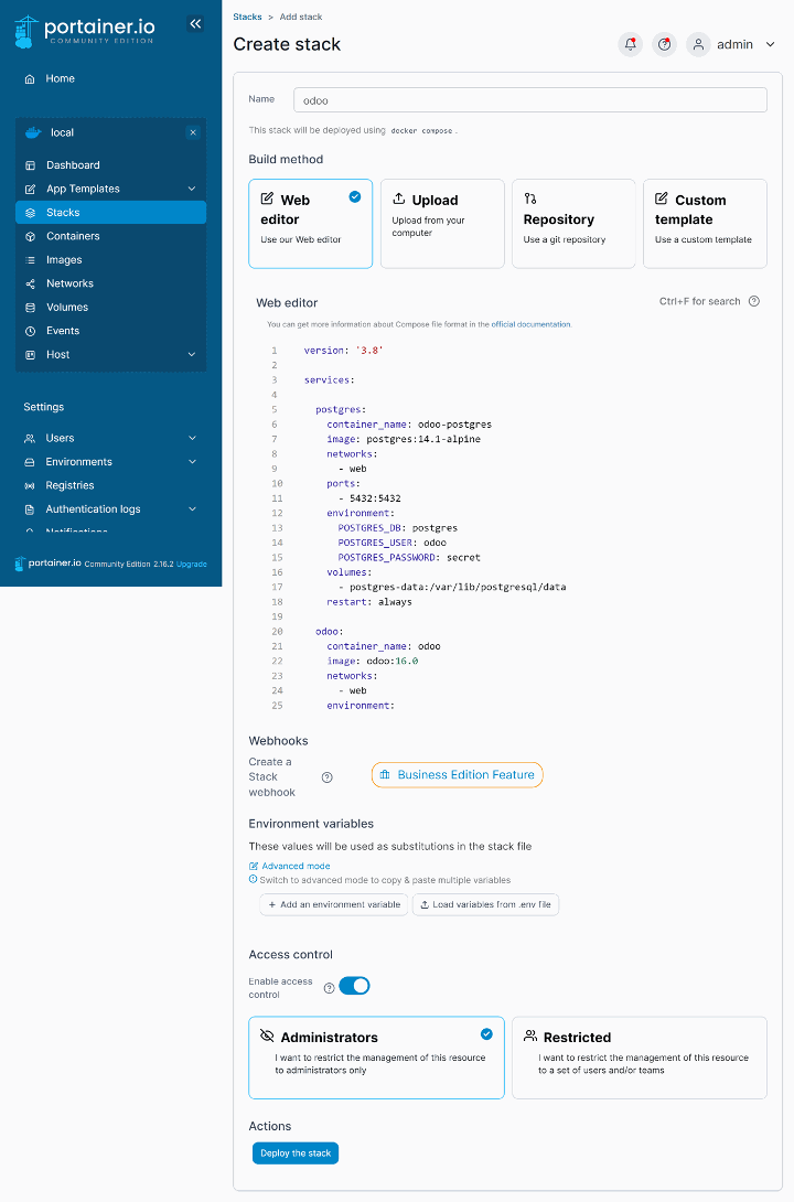 Deploy Odoo on Portainer
